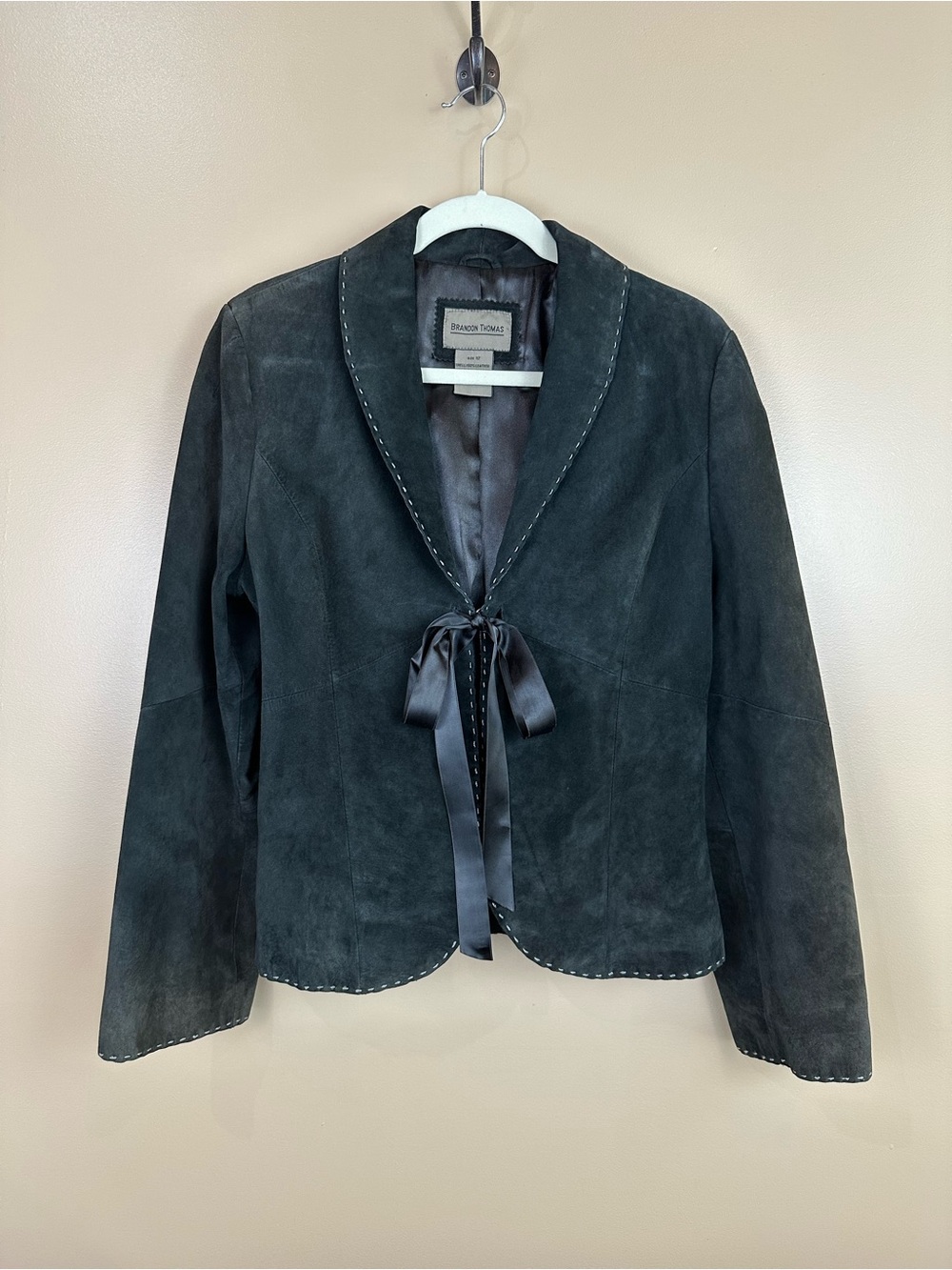 Vintage 90s Brandon Thomas Black Suede Blazer Sz 12 Whipstitch Western Boho